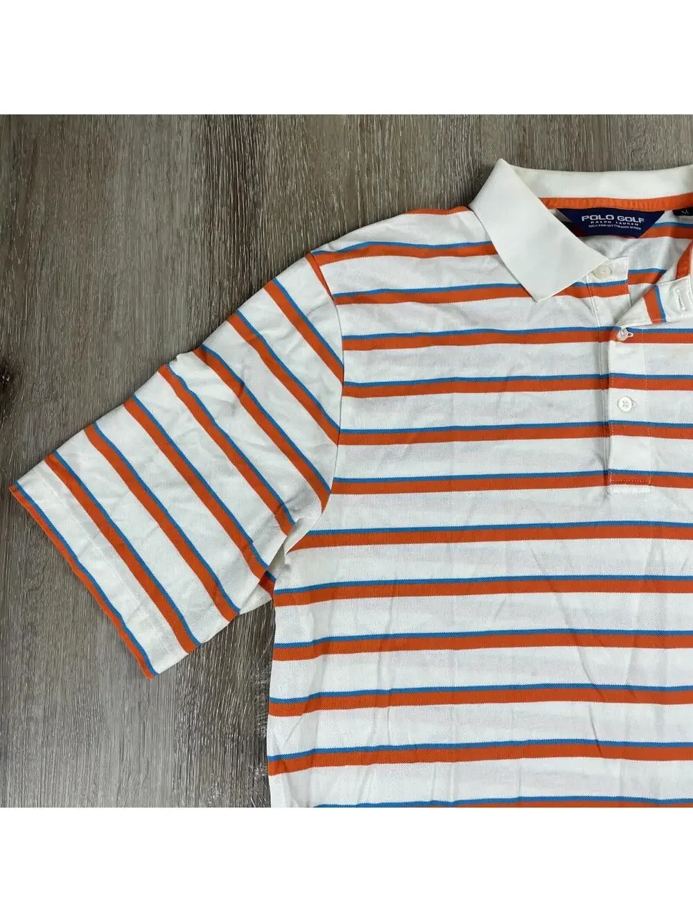 POLO GOLF Ralph Lauren Shirt Men's Medium Orange Blue Stripe Pima Cotton Logo